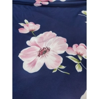 Granatowa elastyczna dzianina Jersey - różowe orchidee